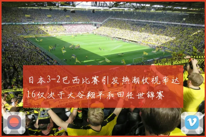 日本3-2巴西比赛引发热潮收视率达16仅次于大谷翔平和田径世锦赛